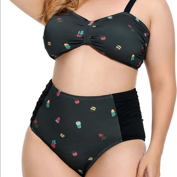Women’s Plus Size Two Piece Swimsuits Black Cactus Size 3x NWT - Picture 2 of 4